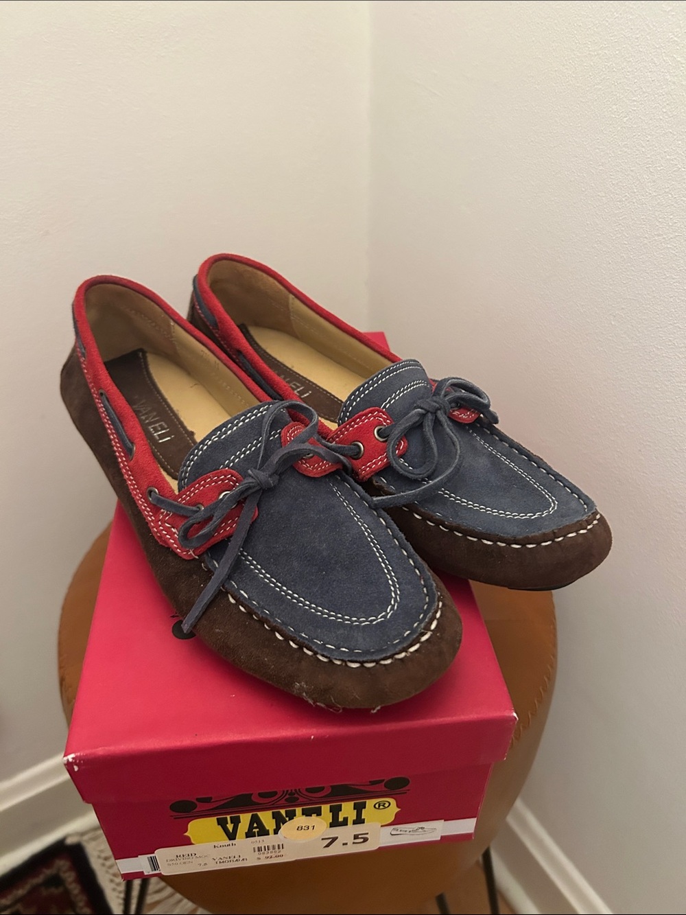 Vaneli Navy, Brown & Red Suede Driving Moccasins